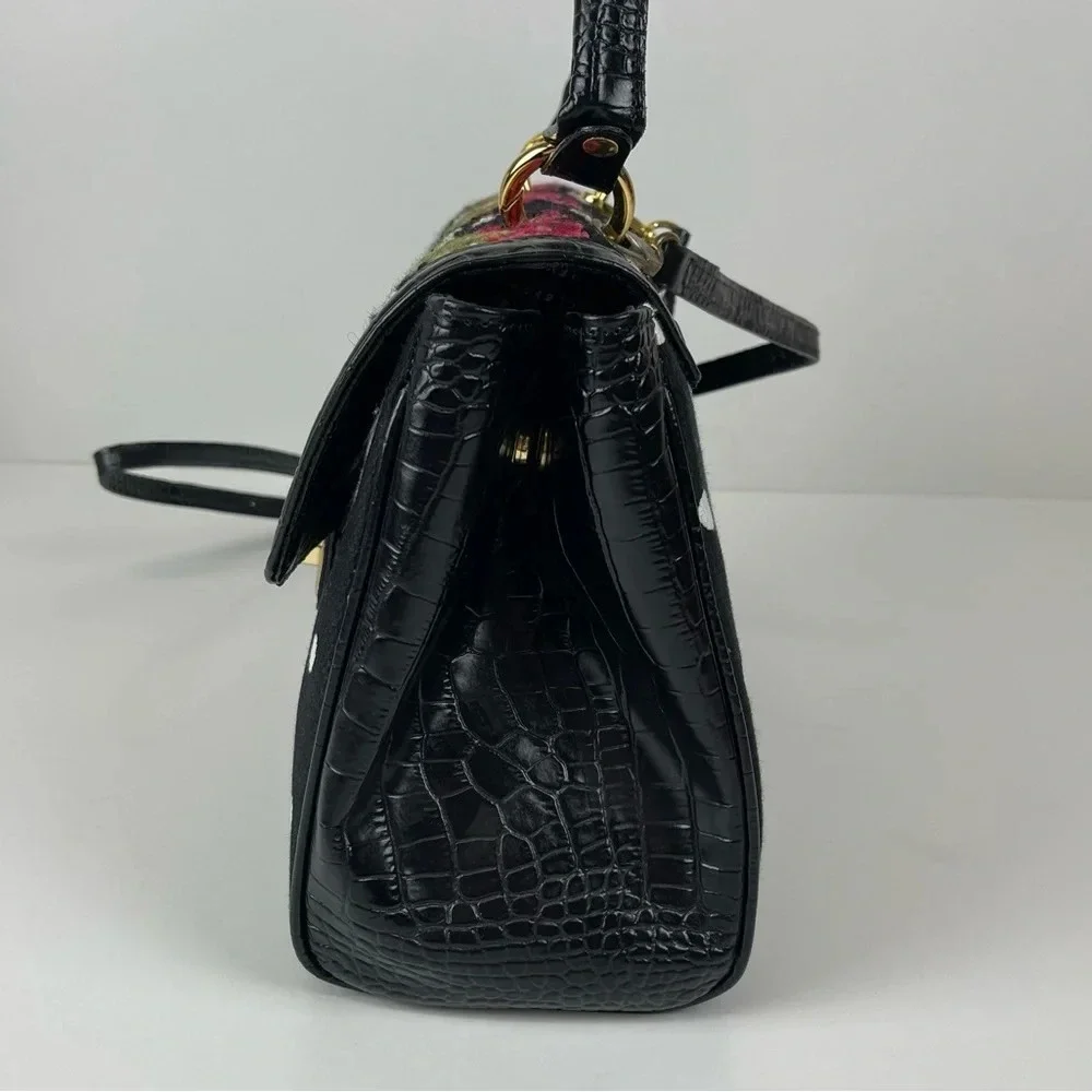 Clever Carriage Company Satchel Rose Embroidered Purse Polka Dot Dust Bag Black